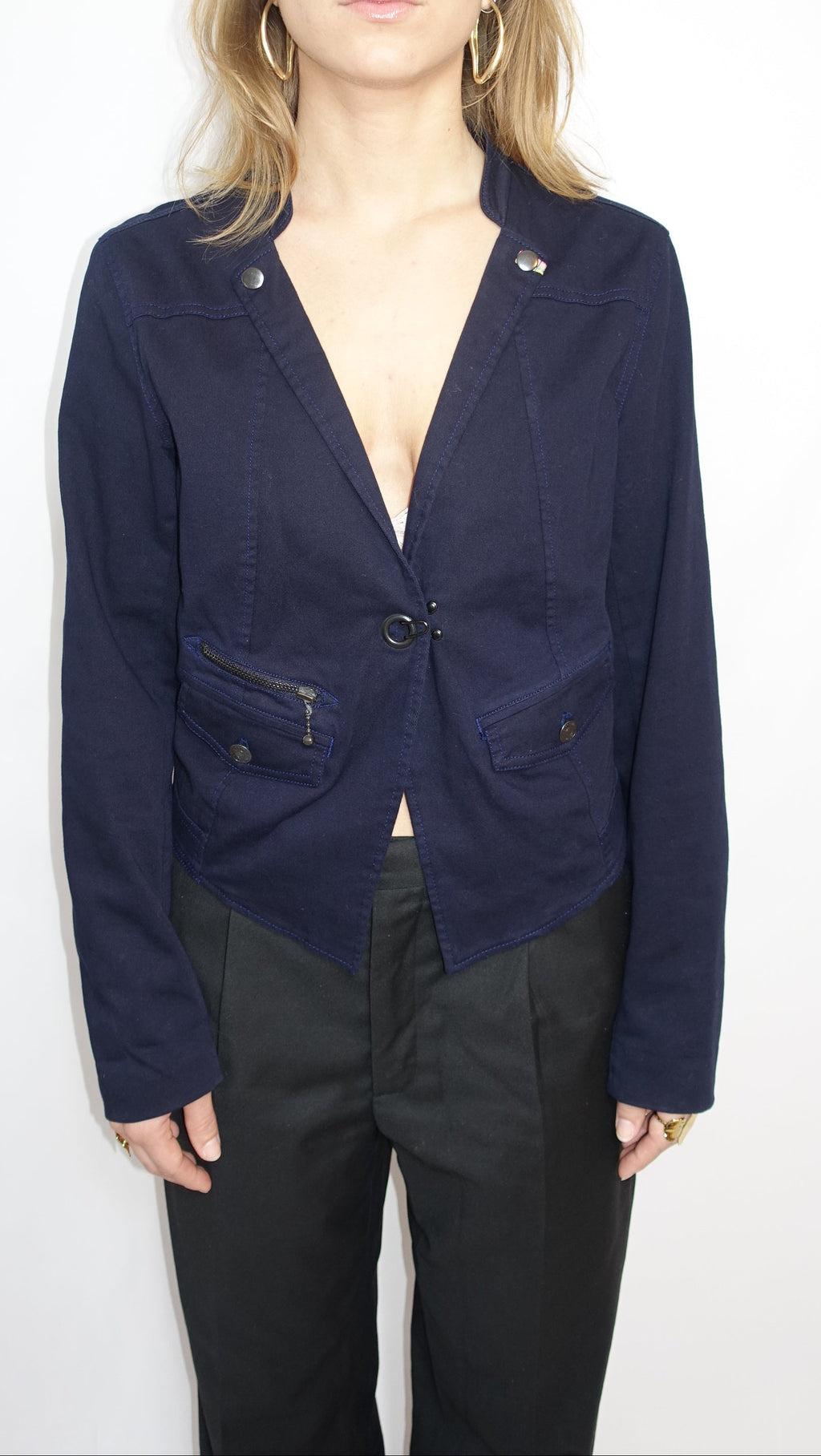 Marine Blue Blazer With Hook Closure