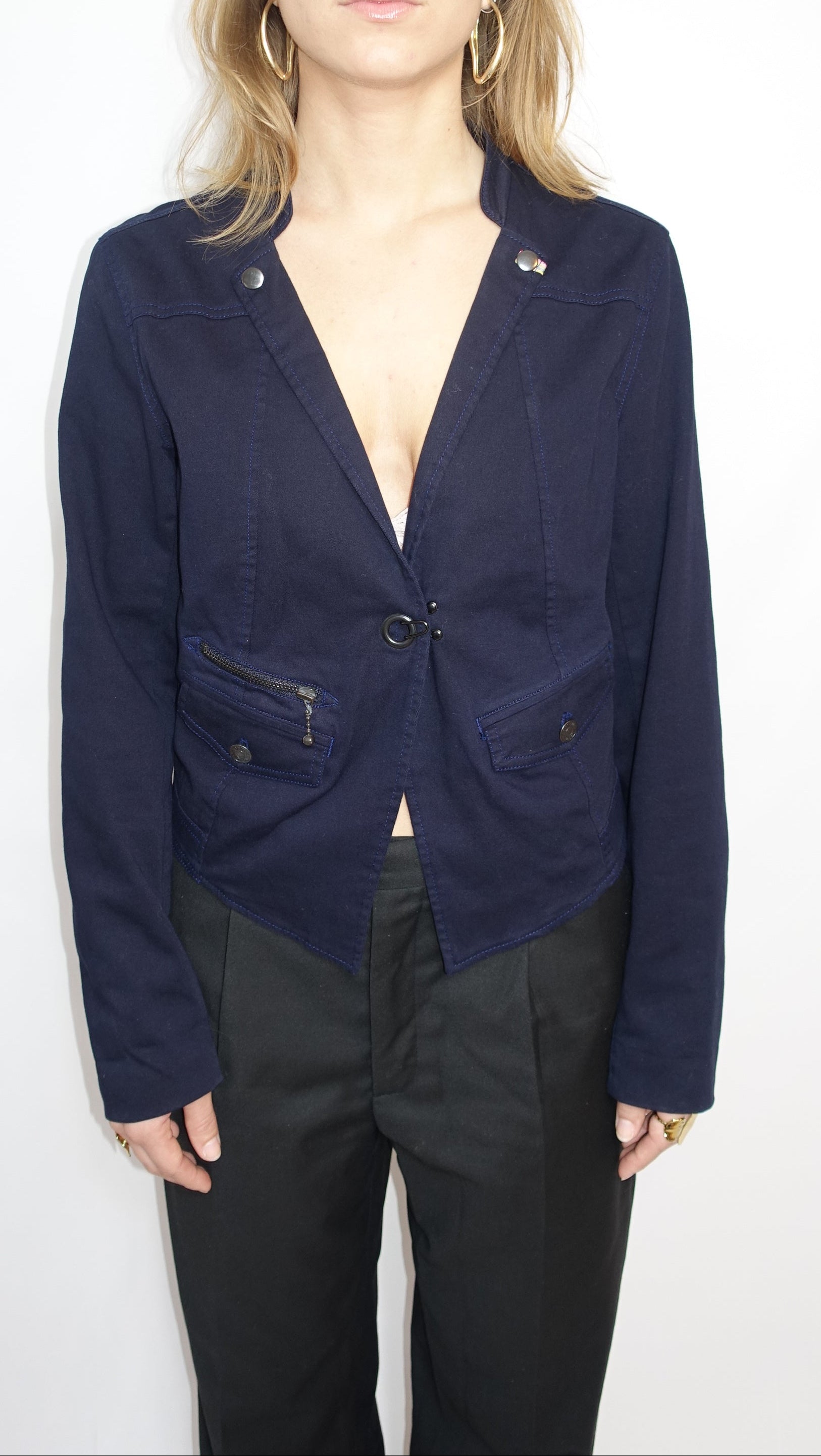 Marine Blue Blazer With Hook Closure