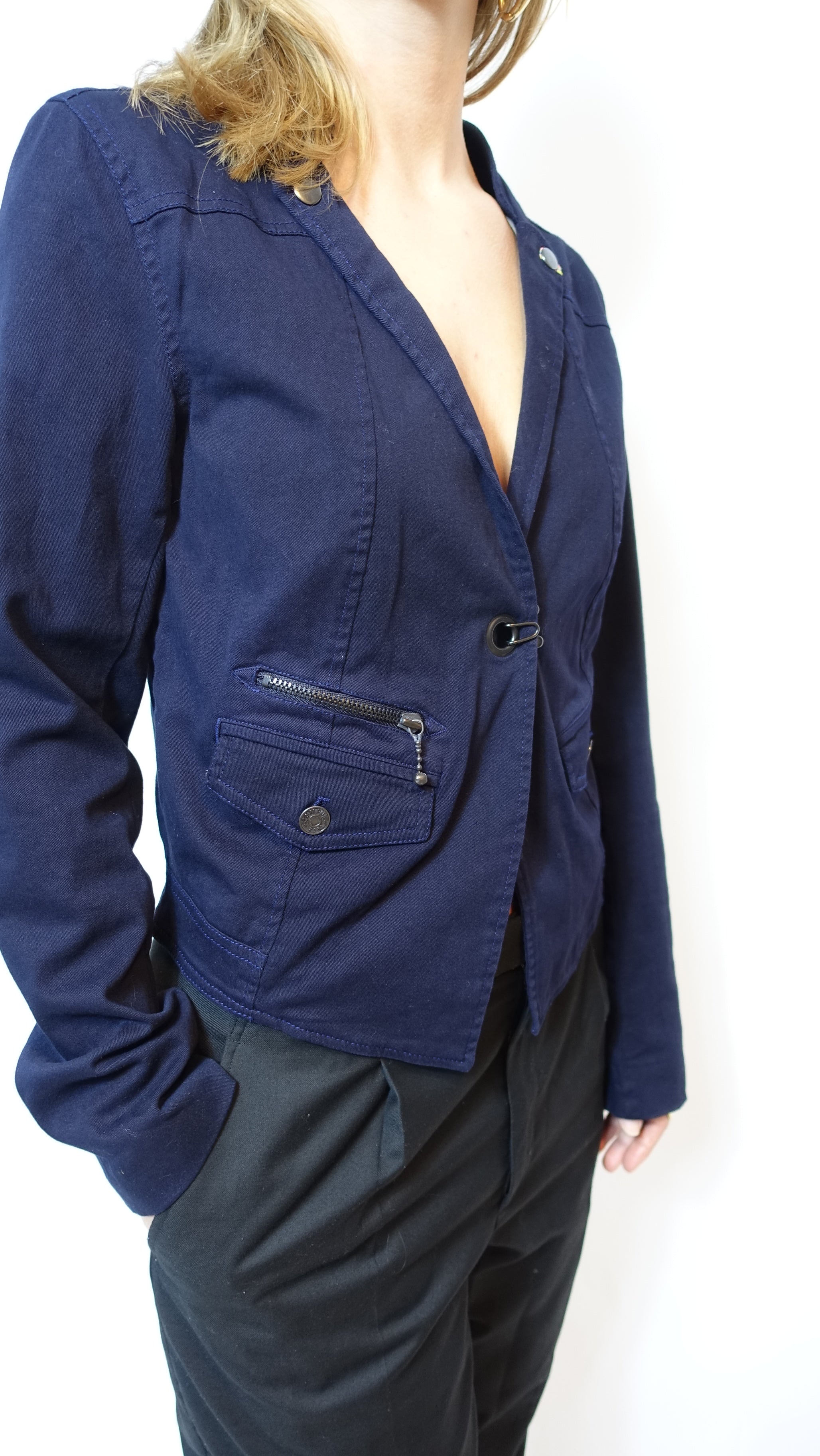 Marine Blue Blazer With Hook Closure