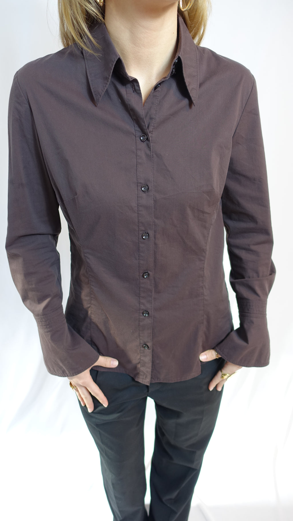 Brown Fitted Longsleeve Shirt